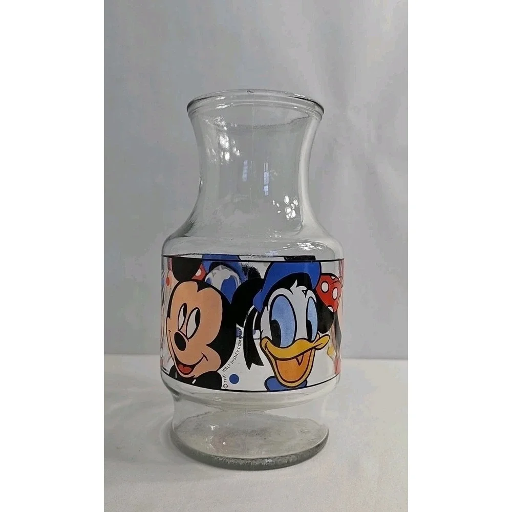 Vintage Mickey Minnie Mouse Donald Disney Anchor‎ Hocking Glass Juice Carafe Jar